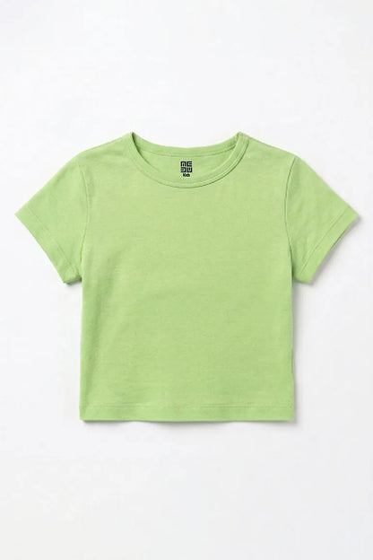 Light green kids T-shirt with small chest logo, short sleeves