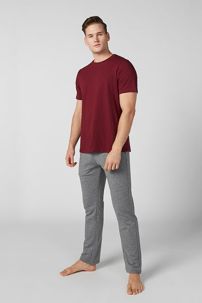 Splash pants in heather gray, drawstring waist and tapered fit to ankle cuffs