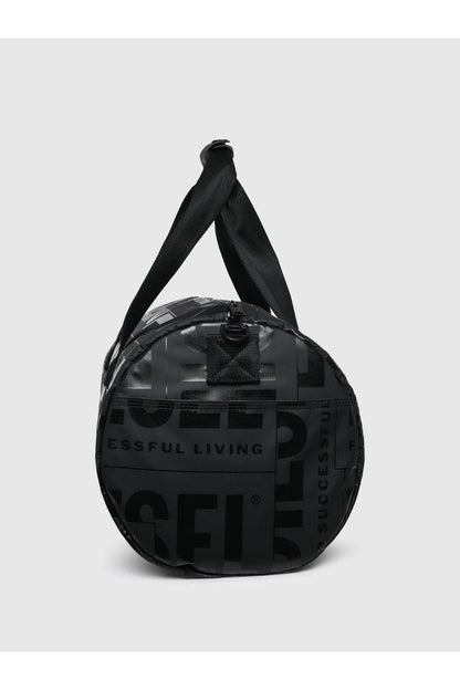 Diesel black duffel bag side view with looped carry handle