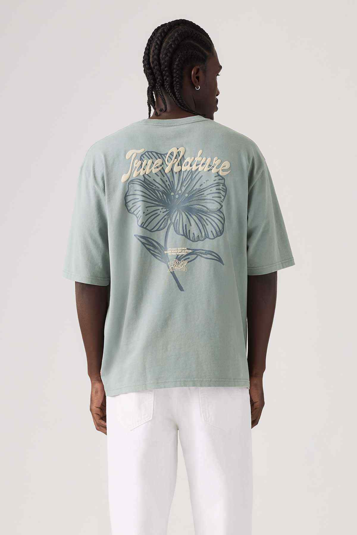 Mint green T-shirt with large back butterfly 'True Nature' print