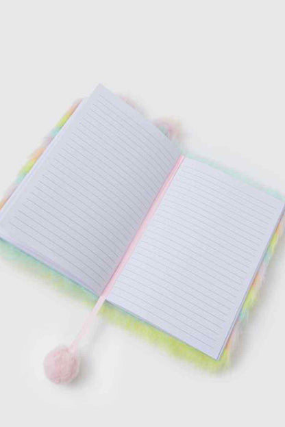 Accessorize pastel multi bunny plush notebook open to lined pages