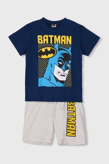 Kids' navy Batman graphic T-shirt and gray shorts set