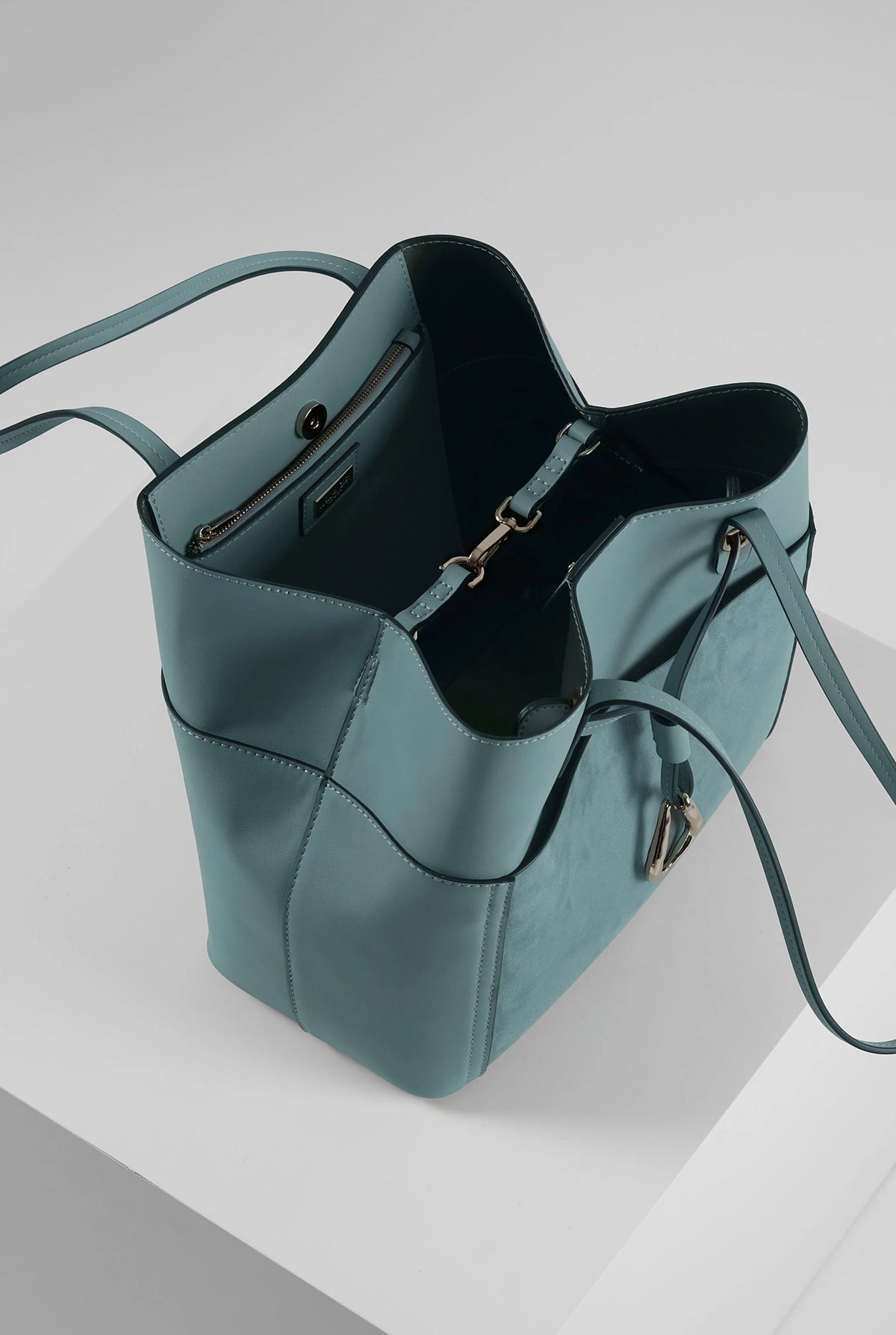 Luella blue tote bag with open top and dark interior lining