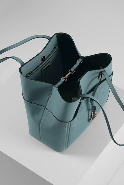 Luella blue tote bag with open top and dark interior lining
