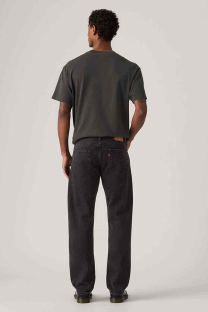 Levi's black jeans back view with rear yoke and straight leg