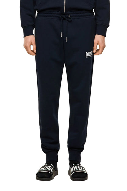 Diesel navy drawstring jogger pants with ribbed cuffs and front logo