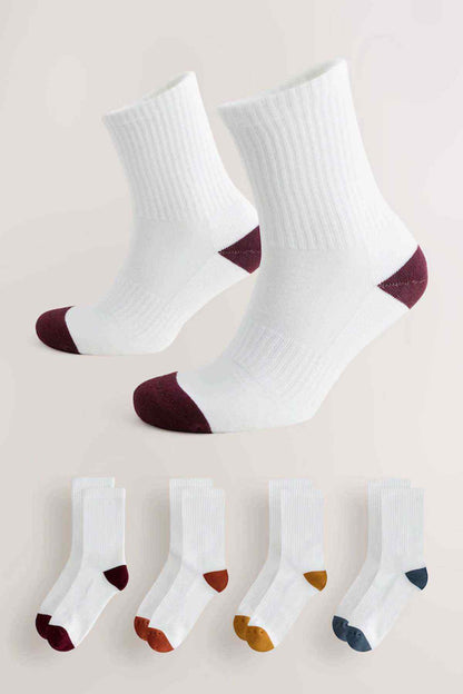 NEXT white crew socks with maroon contrast heel and toe