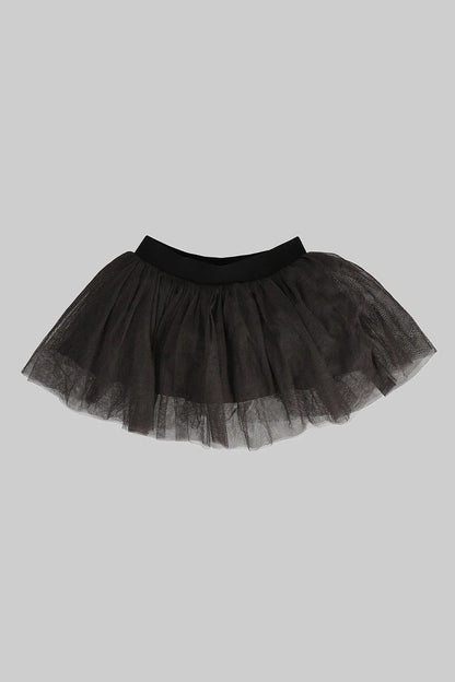 Black tulle baby skirt with gathered waist and layered mesh hem