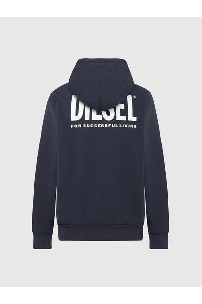 Navy Diesel zip-up hoodie with hood and back logo slogan print