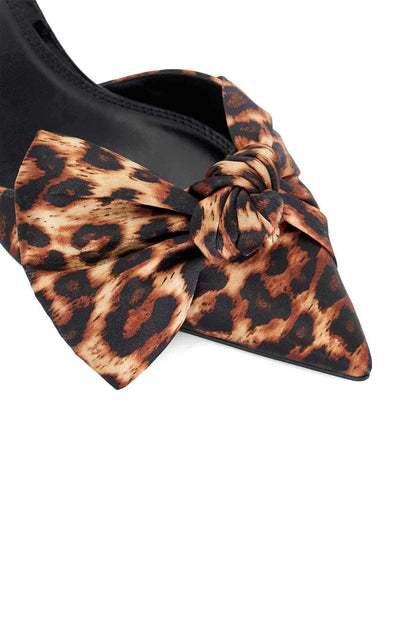 Leopard print bow-tie sandal upper with black slingback strap
