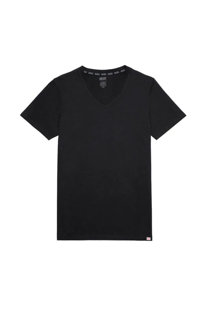 Black Diesel V-neck T-shirt with V neckline and short sleeves, hem flag logo