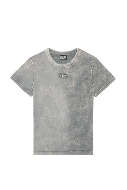 Grey Diesel T-shirt, crew neck, small oval logo on chest, washed look