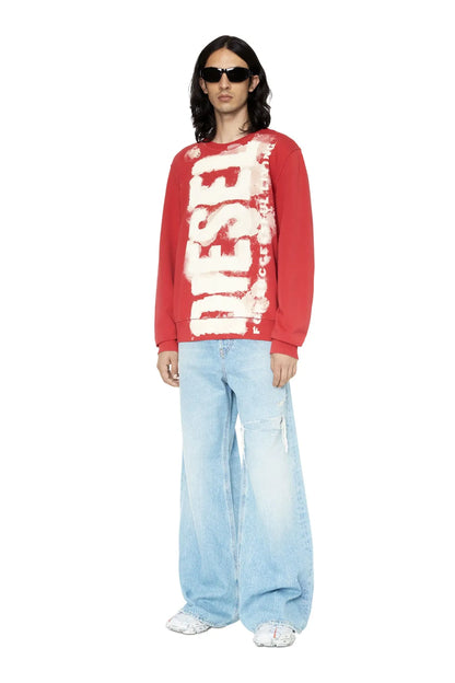 Red Diesel crewneck sweatshirt with large white 'DIESEL' logo print