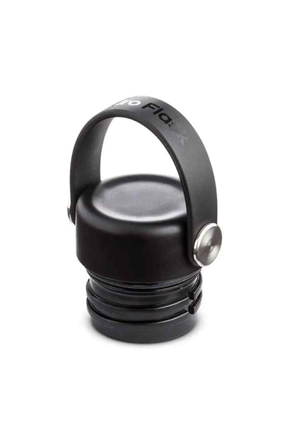 Hydro Flask black insulated water bottle with carry handle and cap close-up