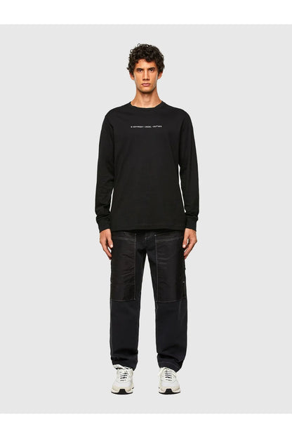 Diesel black crewneck sweatshirt with long sleeves and small chest logo print