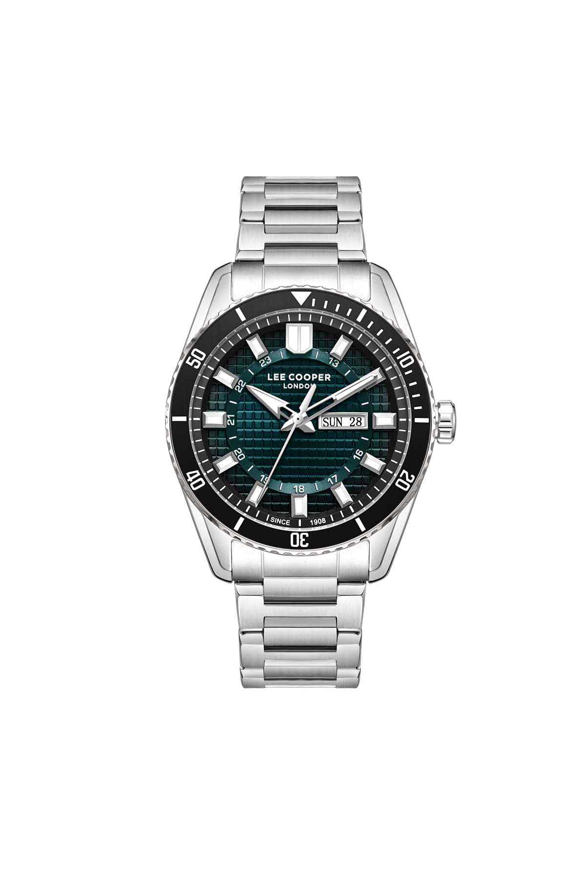 Lee Cooper men's stainless steel watch, silver bracelet, teal dial