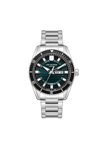 Lee Cooper men's stainless steel watch, silver bracelet, teal dial