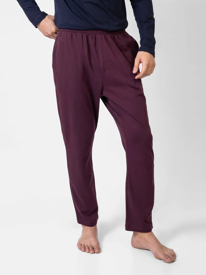 Brumano burgundy cotton jogger pants with elastic waistband and tapered ankle cuffs