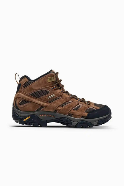 Merrell hiking shoes in brown and dark blue with lace-up and padded collar