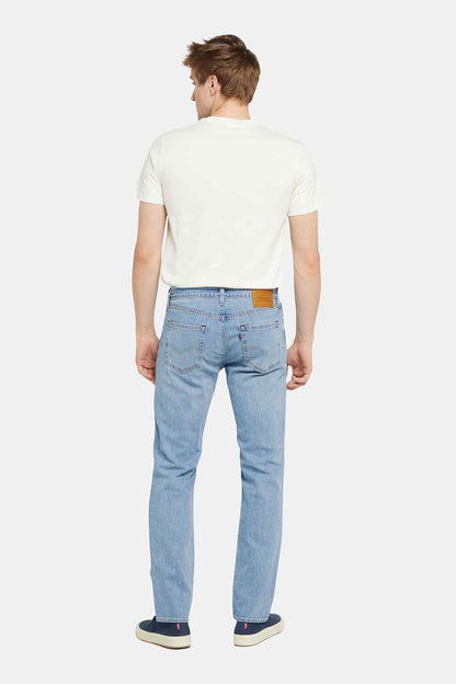 Levi's light-wash blue denim jeans, back view, straight-leg 5-pocket