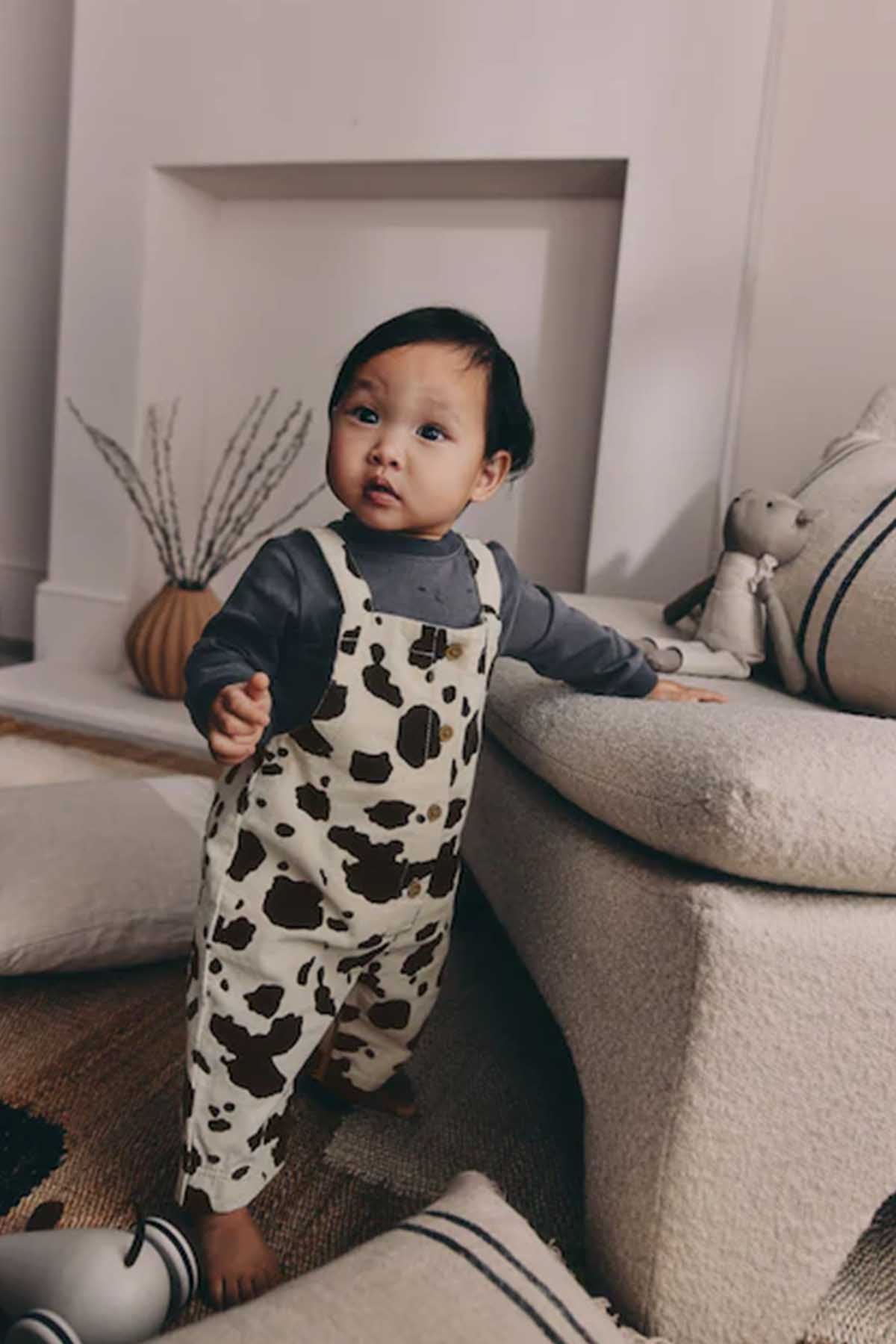 NEXT cow-print dungarees overalls with adjustable straps