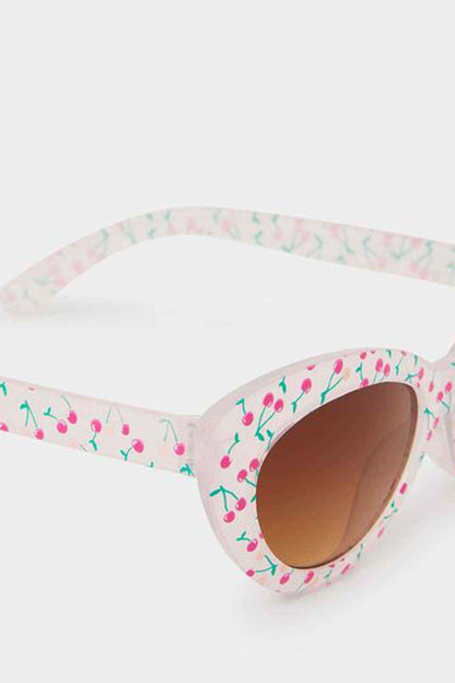 Accessorize pastel multi printed sunglasses, side view, teardrop brown lenses
