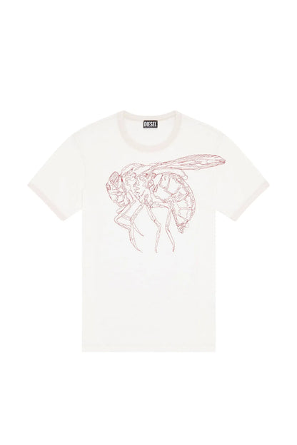 Off-white Diesel short-sleeve crew-neck T-shirt with red outline graphic print