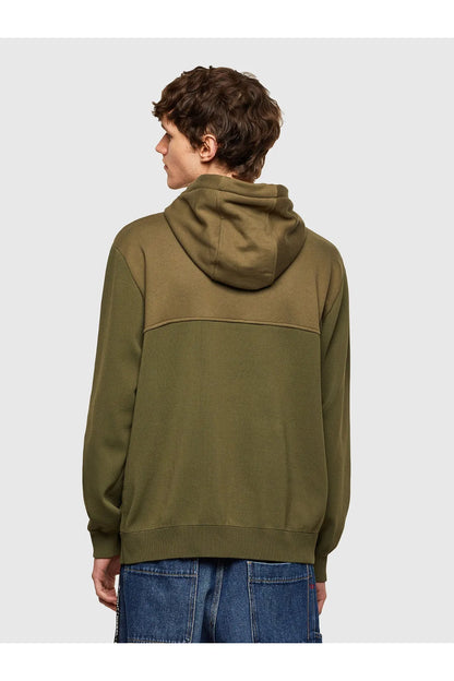 Diesel green back hoodie with hood and front zipper seam