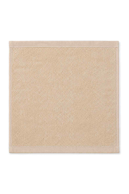 Plain baby washcloth square in light tan with stitched border
