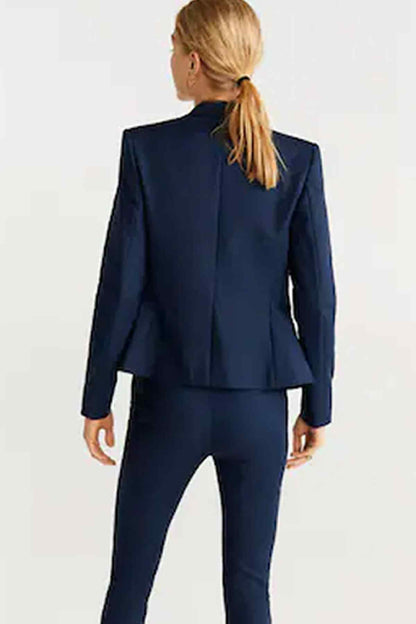 Navy tailored blazer with back pleat and matching straight-leg trousers