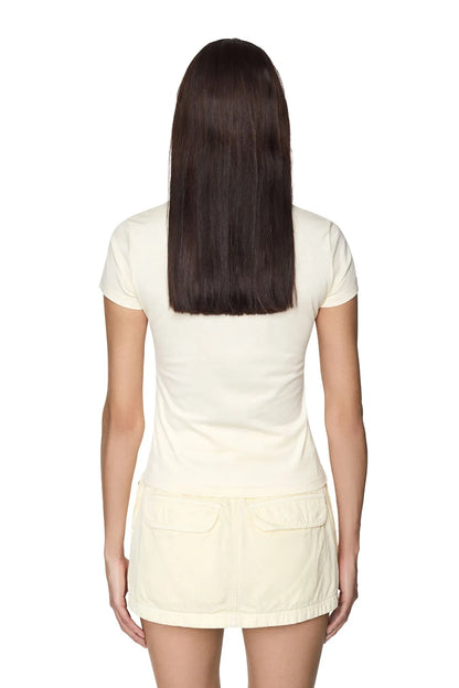 Cream women's T-shirt with plain back and crew neckline