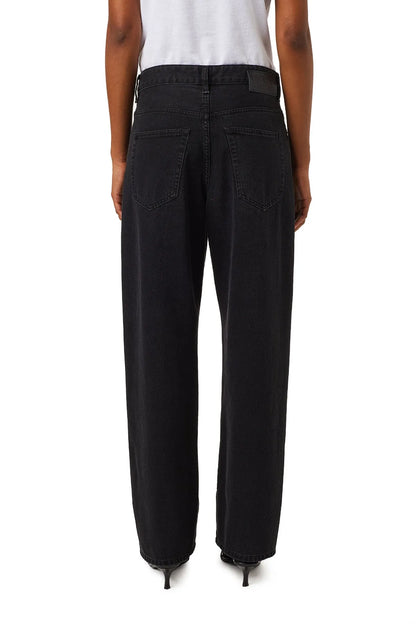 Diesel black denim jeans rear view, belt loops and straight-leg silhouette