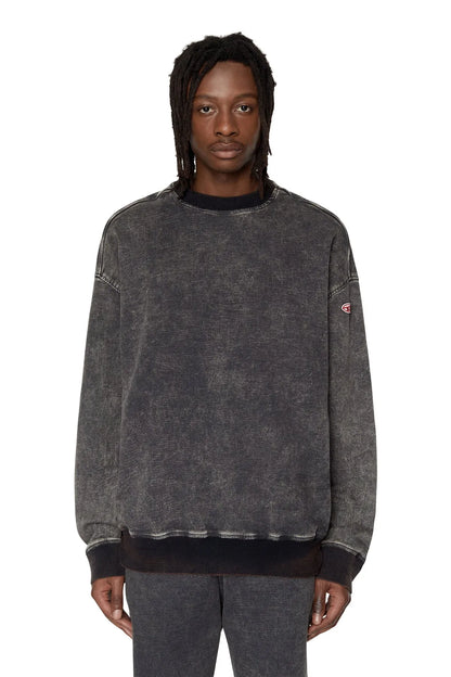 Diesel dark grey washed crewneck sweatshirt with small chest logo and ribbed cuffs