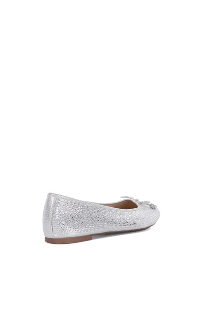 Dune London silver glitter ballet flat angled view from heel to toe