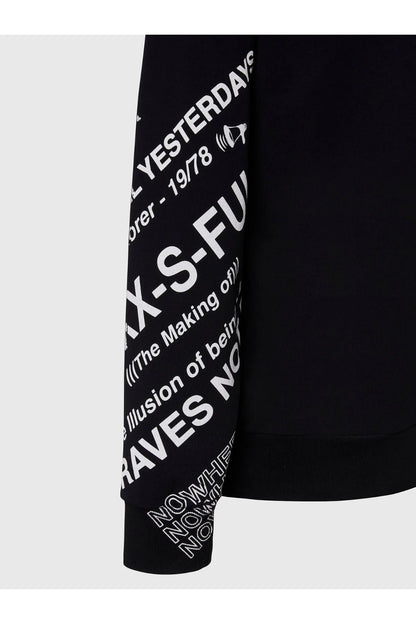 Black Diesel sweatshirt sleeve with vertical 'YESTERDAYS' and 'S-FU' graphic text