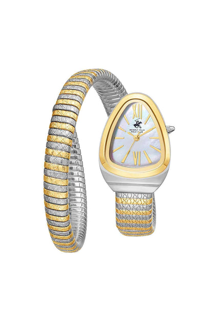 BHPC wristwatch with gold-tone case and silver-and-gold link bracelet