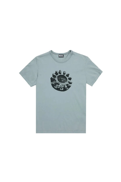 Diesel grey-blue crewneck T-shirt with circular handprint graphic