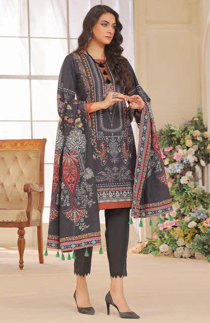 Black printed kurta with long sleeves and floral motif dupatta, side view