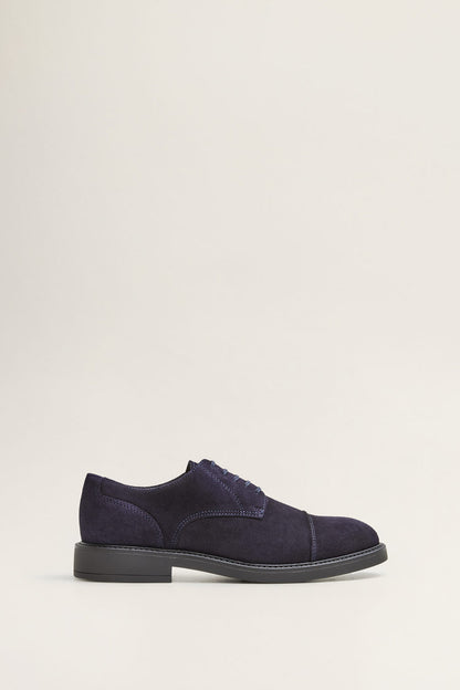 MANGO dark navy suede lace-up shoes with low block heel