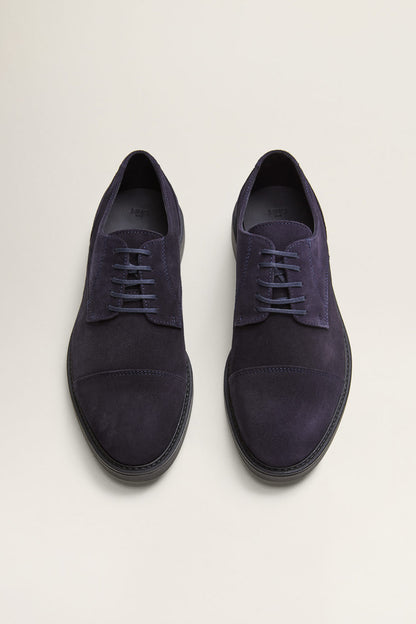 MANGO dark navy suede lace-up shoes, front view with laces
