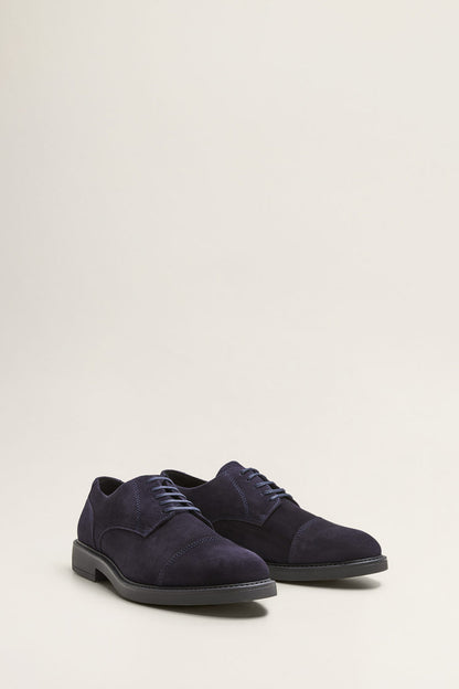 MANGO dark navy suede lace-up oxfords, side view