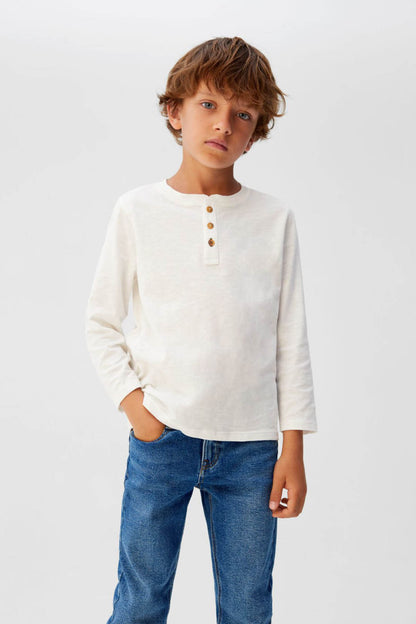 Kids' medium blue denim jeans, mid-rise straight leg
