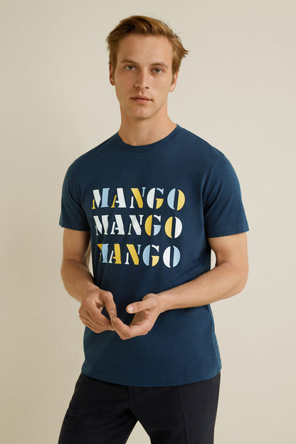 Men's dark navy T-shirt with MANGO logo graphic