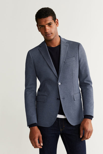MANGO blue single-breasted blazer with notch lapels and front pockets
