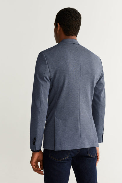 MANGO blue blazer back view with tailored seam lines