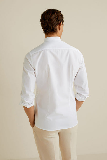 MANGO men's white button-up shirt, back view, long sleeves