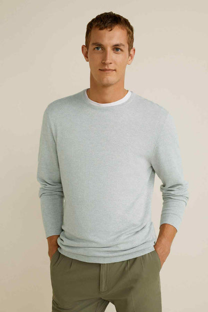 Men's light heather grey crewneck long-sleeve sweatshirt