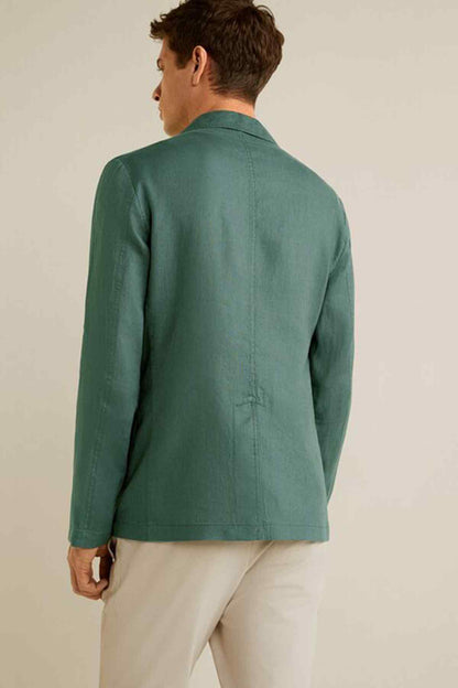 Men's green blazer back view with notch collar