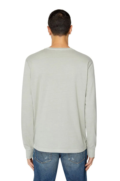 Men's light beige long-sleeve T-shirt, back view with full-length sleeves