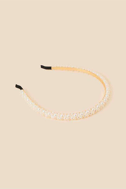 Pearl beaded headband with wide band and black inner lining
